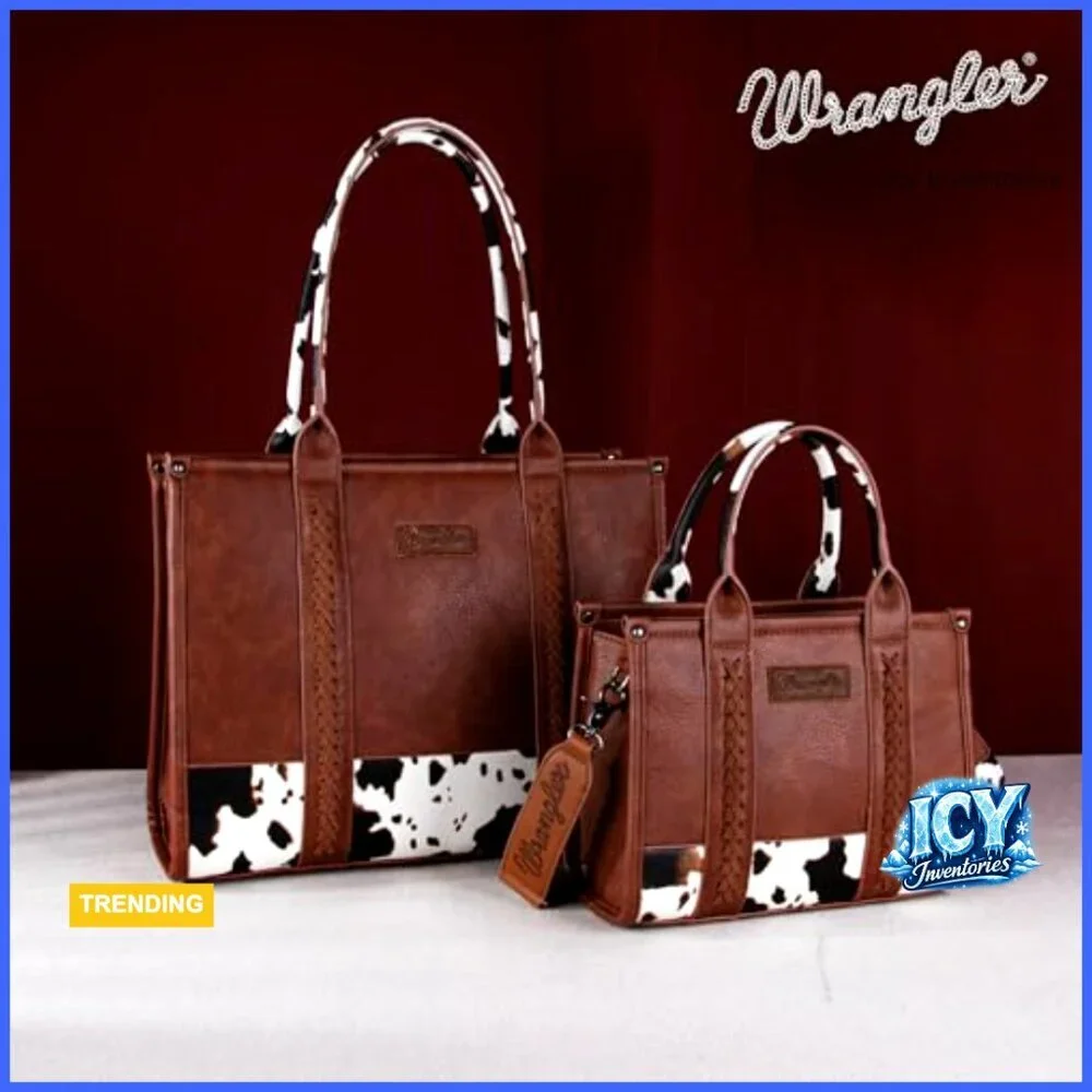 Western Cow Print Tote Bag with Top Handle for Daily Essentials